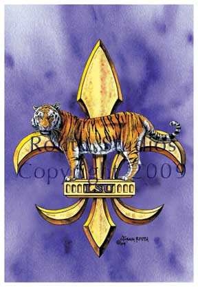 Craig Routh, Artist & Illustrator Louisiana State University, LSU Paintings - Craig Routh, Artist & Illustrator Louisiana State University, LSU Paintings - LSU Painting Gallery - "Mike the Tiger Fleur-de-lis" by Craig Routh
