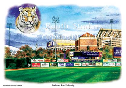 Craig Routh, Artist & Illustrator Louisiana State University, LSU Paintings - Craig Routh, Artist & Illustrator Louisiana State University, LSU Paintings - LSU Painting Gallery - "LSU Sports Complex" by Craig Routh