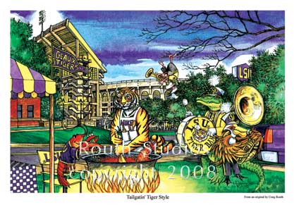 Craig Routh, Artist & Illustrator Louisiana State University, LSU Paintings - Craig Routh, Artist & Illustrator Louisiana State University, LSU Paintings - LSU Painting Gallery - "Tailgatin' Tiger Style" by Craig Routh