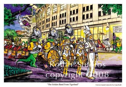 Craig Routh, Artist & Illustrator Louisiana State University, LSU Paintings - Craig Routh, Artist & Illustrator Louisiana State University, LSU Paintings - LSU Painting Gallery - "The Golden Band from Tigerland" by Craig Routh