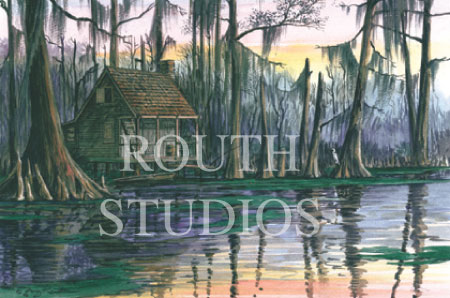 Craig Routh, Artist & Illustrator - "Sunset Swamp Cabin"