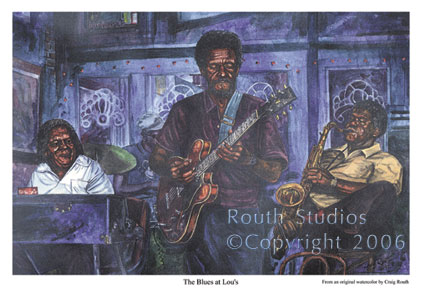 Craig Routh, Artist & Illustrator Scenic watercolor gallery - "The Blues at Lou's"