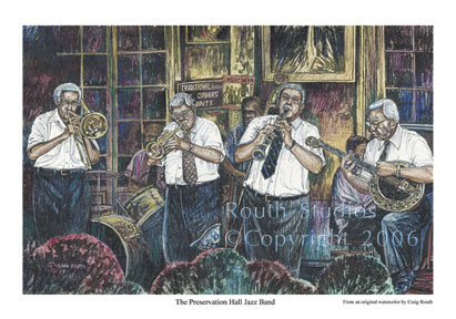 Craig Routh, Artist & Illustrator Scenic watercolor gallery - "The Preservation Hall Jazz Band"