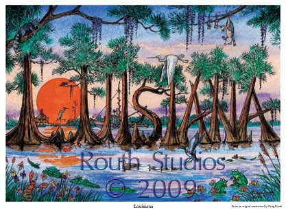 Craig Routh, Artist & Illustrator - "Louisiana in Cypress Trees"