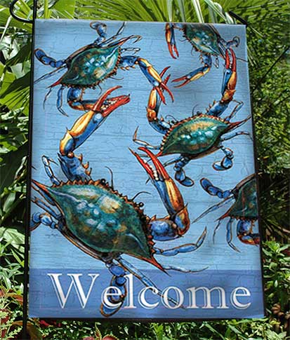 Blue Crab Fleur-de-lis Welcome Garden Flag