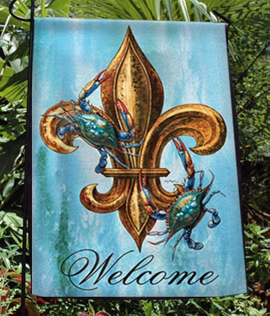 Blue Crab Fleur-de-lis Welcome Garden Flag